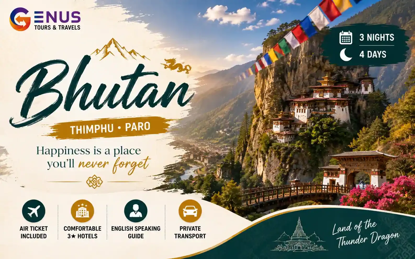 Bhutan 3 Night 4 Days Guided Tour with Flights