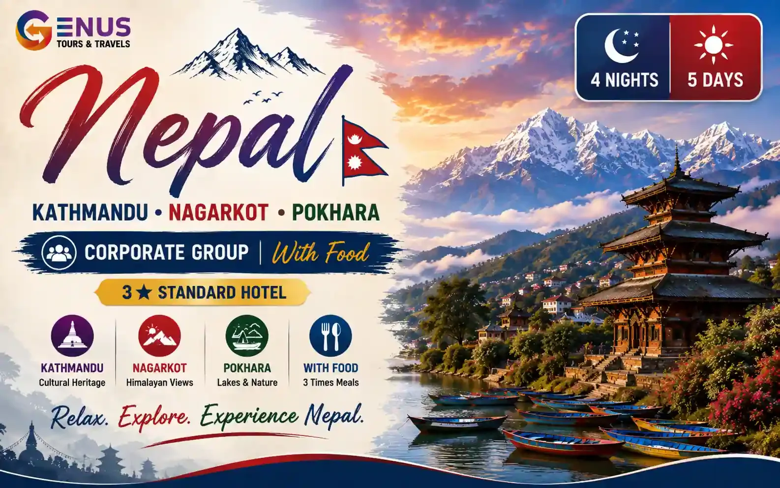 Corporate Group (With Food): Kathmandu, Nagarkot, Pokhara — Best Nepal Vacation Package