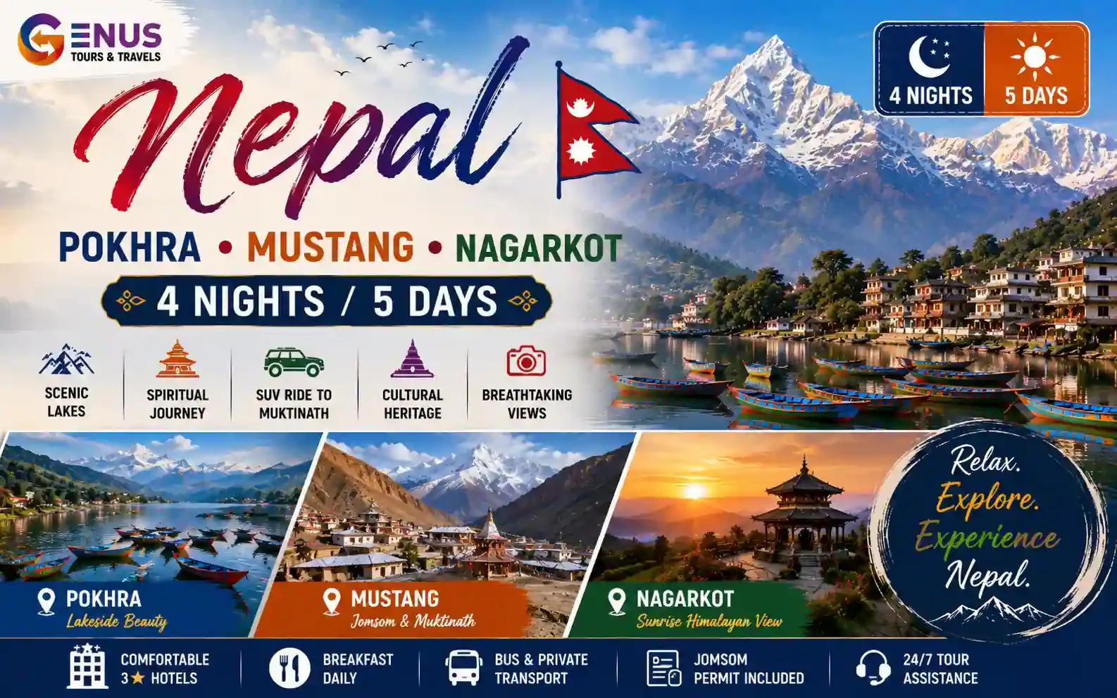 Pokhra, Mustang, Nagarkot Package — Best Nepal Vacation Package